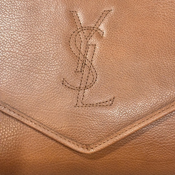 Yves Saint Laurent Vintage Brown Large Leather Envelope Clutch FULL INCLUSION - Picture 3 of 16